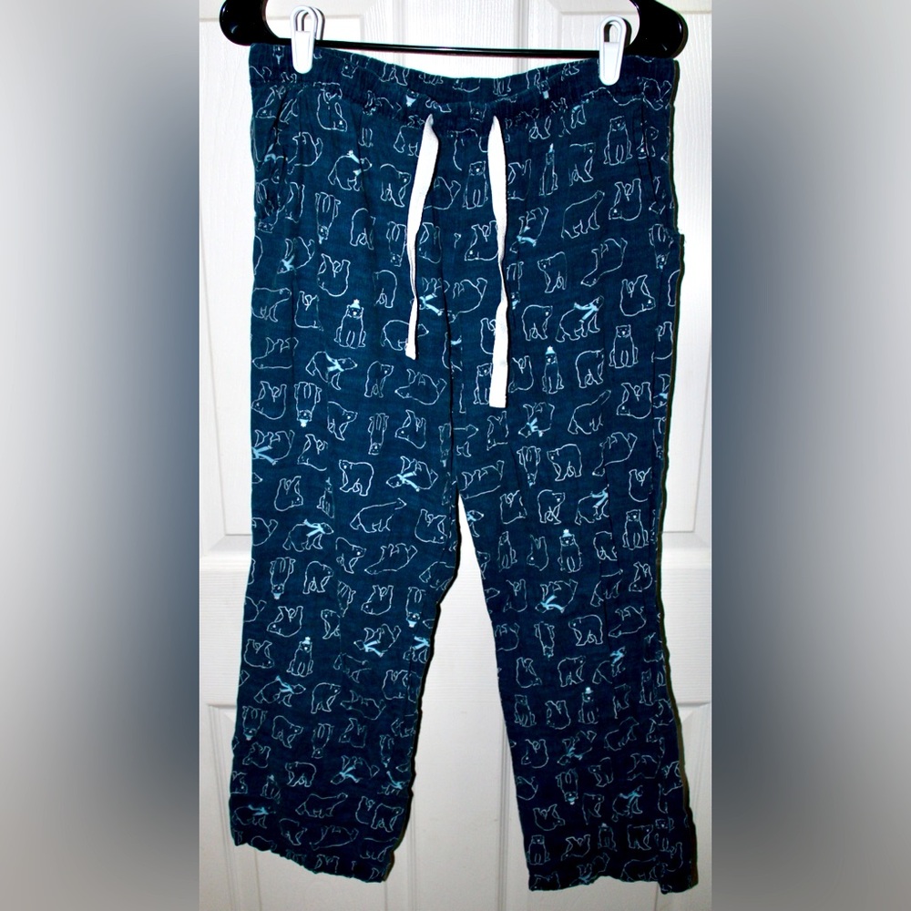 Secret Treasures Pajama Pants Blue White Polar Bear Draw String Waist Size Large